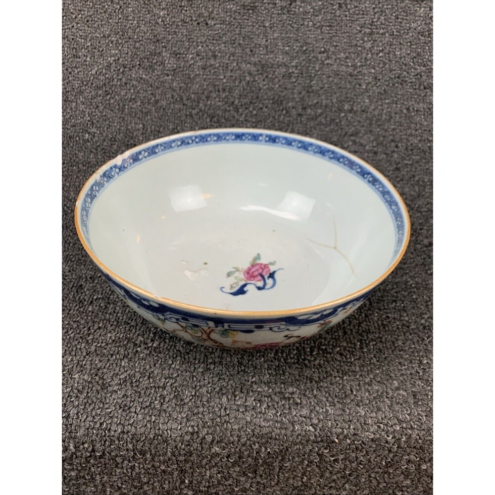 Antique Chinese Porcelain Qianlong Canton Export Punch Hand Painted Rare Bowl